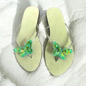 Y2K Green Butterfly Embellished sequins Women's Sandals Fairycore Cottagecore 10